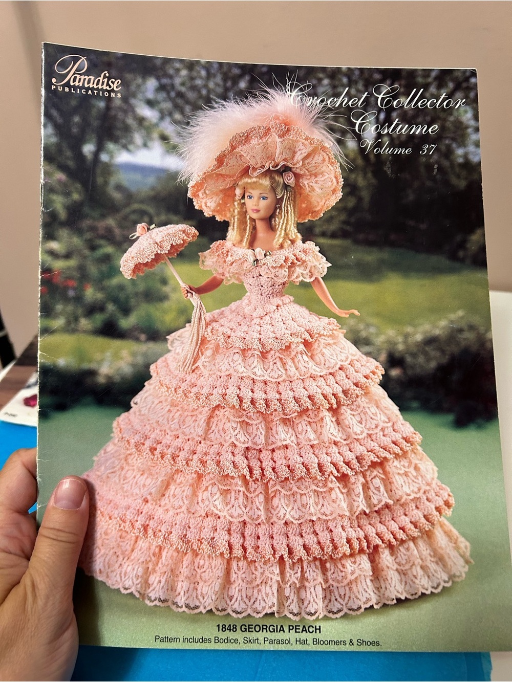5/$25 Paradise Publications 'Georgia Peach' Crochet Doll Gown Pattern - Peach